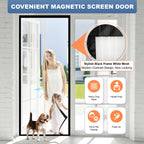 METAONLY Magnetic Screen Door Mesh, Works for Patio, Sliding Door, Keeps Bug Mosquito Out, Fresh Air Flow, Fits 32" x 80" Door - Curtain Size 34" x 82", Black with Lace