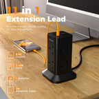 TESSAN Tower Black Extension Lead with USB C Slots