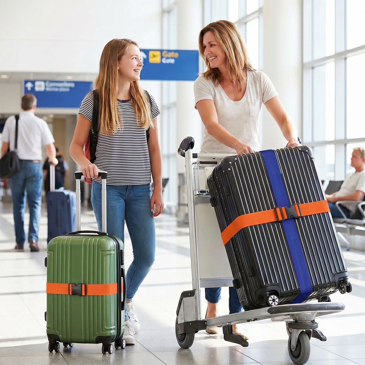 WISYOK Luggage Straps Extended, 4 Pack, 130-250cm Adjustable, Pink SkyBlue