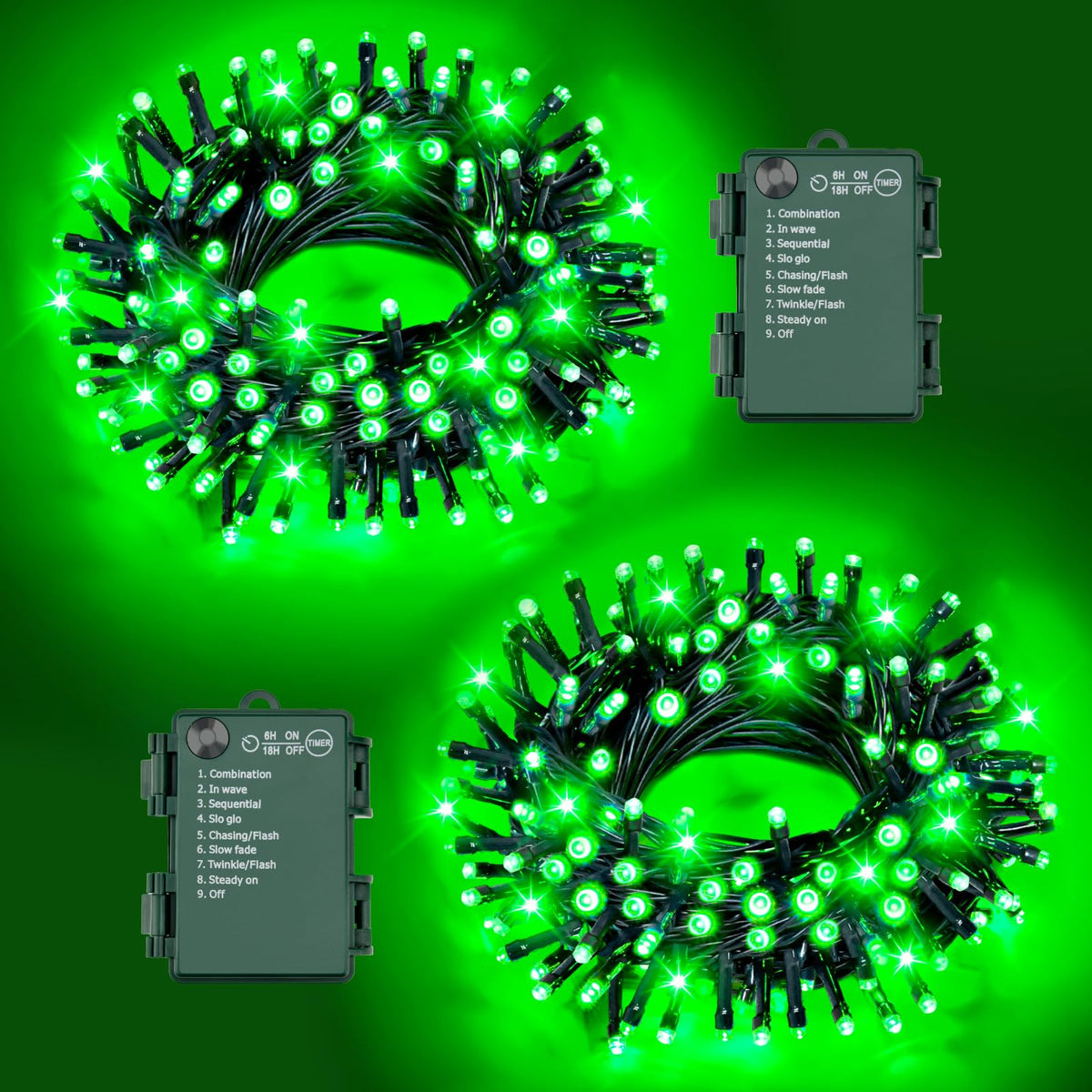 Christmas Lights Outdoor Battery Operated String Lights Total 100LED 33Ft with Timer 8 Modes 16.4Ft*2 Waterproof Outdoor Indoor for Christmas Decor, Warm White, 2-Pack