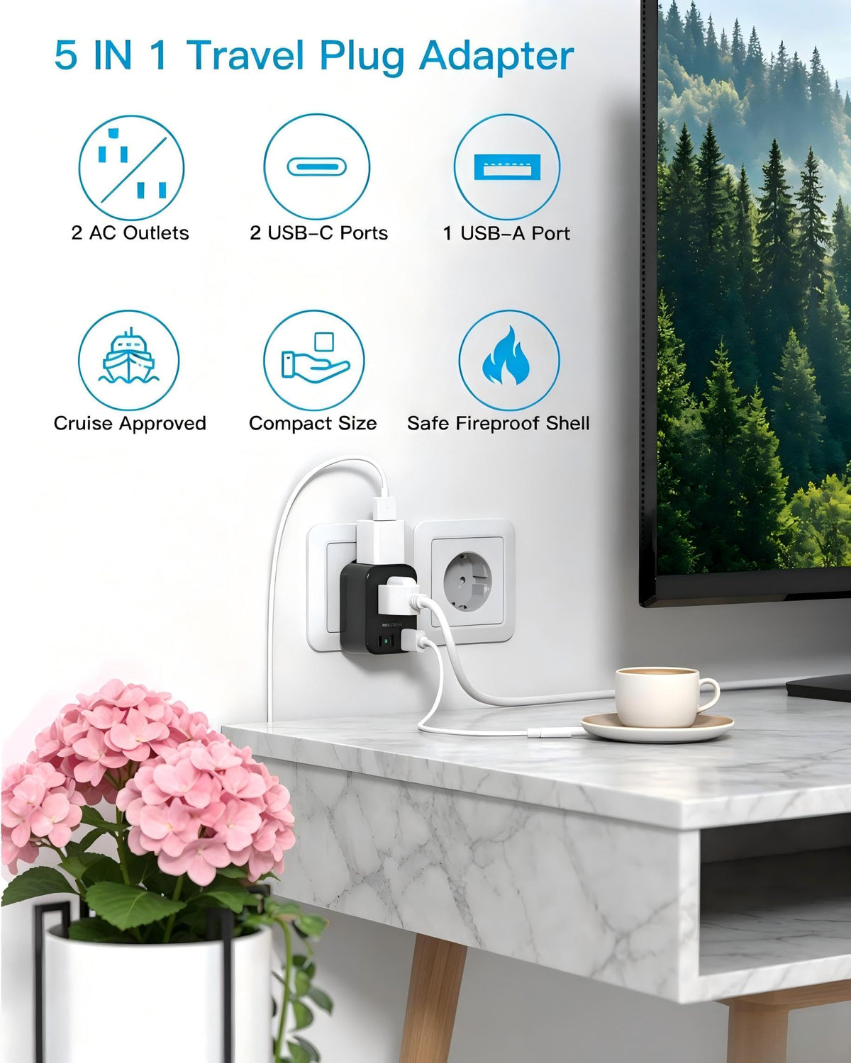 European Travel Plug Adapter, International Power Adapter, US to Europe