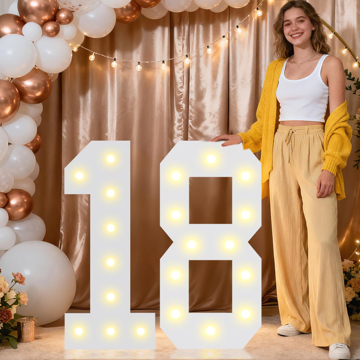 Pooqla 2.4FT Light Up Numbers, Marquee Numbers 2.4 Feet Tall Party Decor for Her Him, Mosaic Big Sign for 7th 17th 70th Birthday Anniversary Decoration Backdrop, Large Pre-Cut Frame Number 7