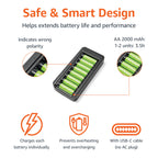Amazon Basics Battery Charger for Rechargeable AA and AAA NiMh Batteries – UK Plug, 4-Bay, Black