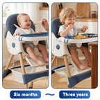 Baby High Chair Foldable Highchair, High Chairs for Babies and Toddlers Adjustable Height & Reclining Seat Detachable Double Tray, Ergonomic Feeding Portable Highchairs for Newborn 6 Months to 5 Years