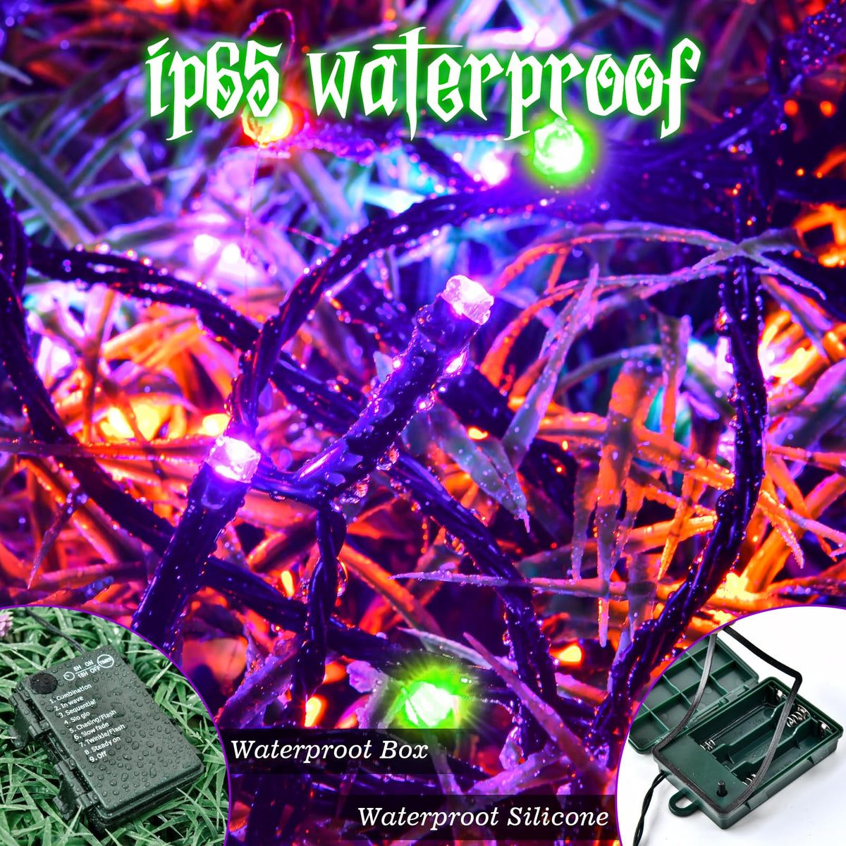 Christmas Lights Outdoor Battery Operated String Lights Total 100LED 33Ft with Timer 8 Modes 16.4Ft*2 Waterproof Outdoor Indoor for Christmas Decor, Warm White, 2-Pack