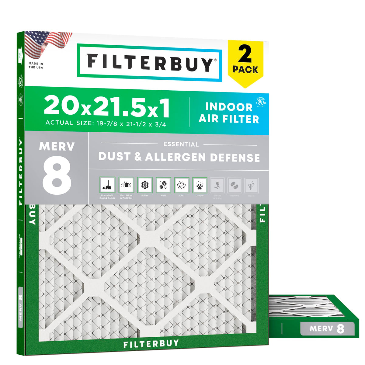 Filterbuy 18x18x1 Air Filter MERV 8 Dust & Allergy Defense (2-Pack)