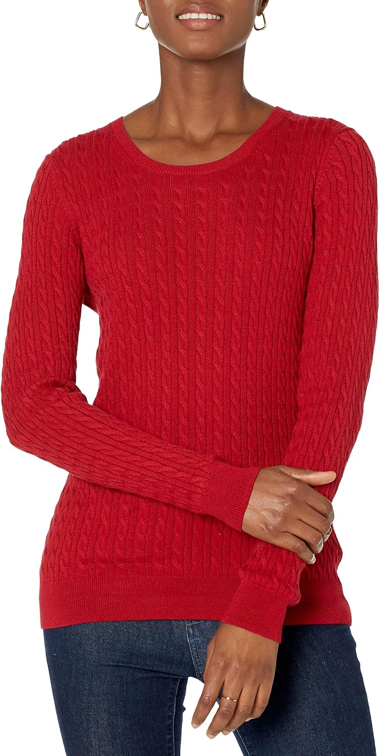 Amazon Essentials Women's Lightweight Cable Knit Long-Sleeve Crewneck Jumper (Available in Plus Size)