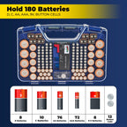 Ontel Battery Daddy Storage & Organizer Case w/Tester, Stores & Protects Up to 180 Batteries, Double-Sided, Clear Locking Lid, Secure Latches & Portable Carrying Handle - Red (Batteries Not Included)