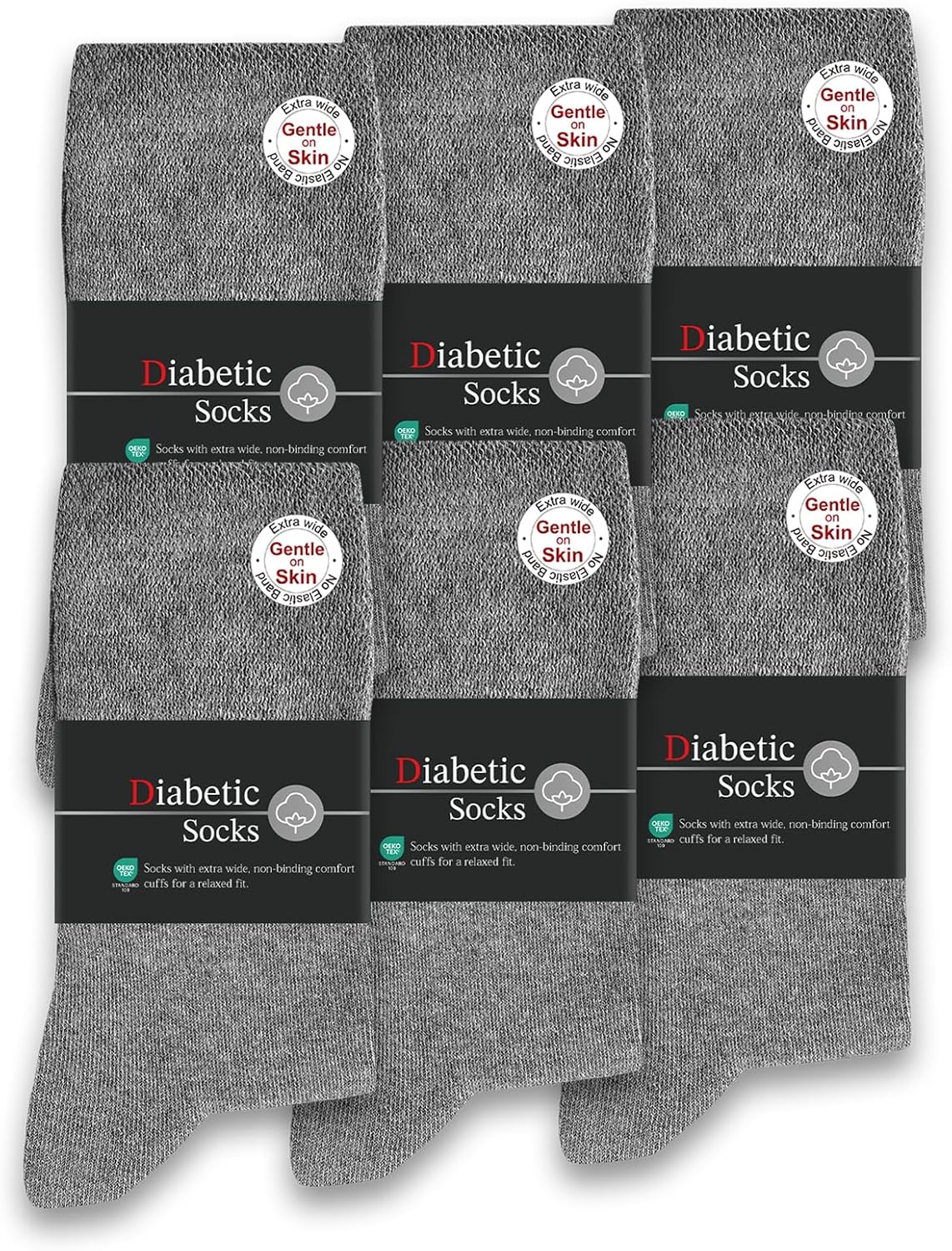 SockWaddles Diabetic Socks for Men & Women, 6 Pairs, Soft Loose Top