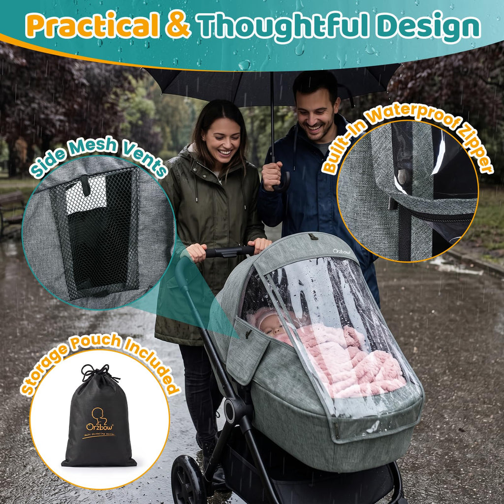Orzbow Rain Cover for Pram, Large Viewing Window for Easy Access, Clear