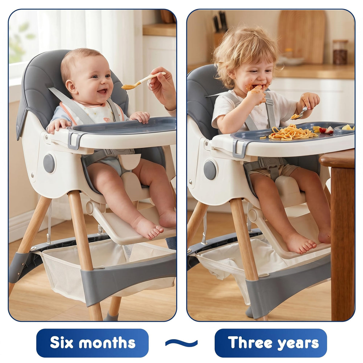 Baby High Chair Foldable Highchair, High Chairs for Babies and Toddlers Adjustable Height & Reclining Seat Detachable Double Tray, Ergonomic Feeding Portable Highchairs for Newborn 6 Months to 5 Years