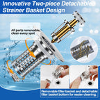 Bathroom Sink Drain Strainer,(2PCS) Pop-up Sink Drain Strainer with Removable Stainless Steel Strainer Basket Hair Catcher, Bathroom Sink Strainer for Bathroom Sink Stopper Replacement