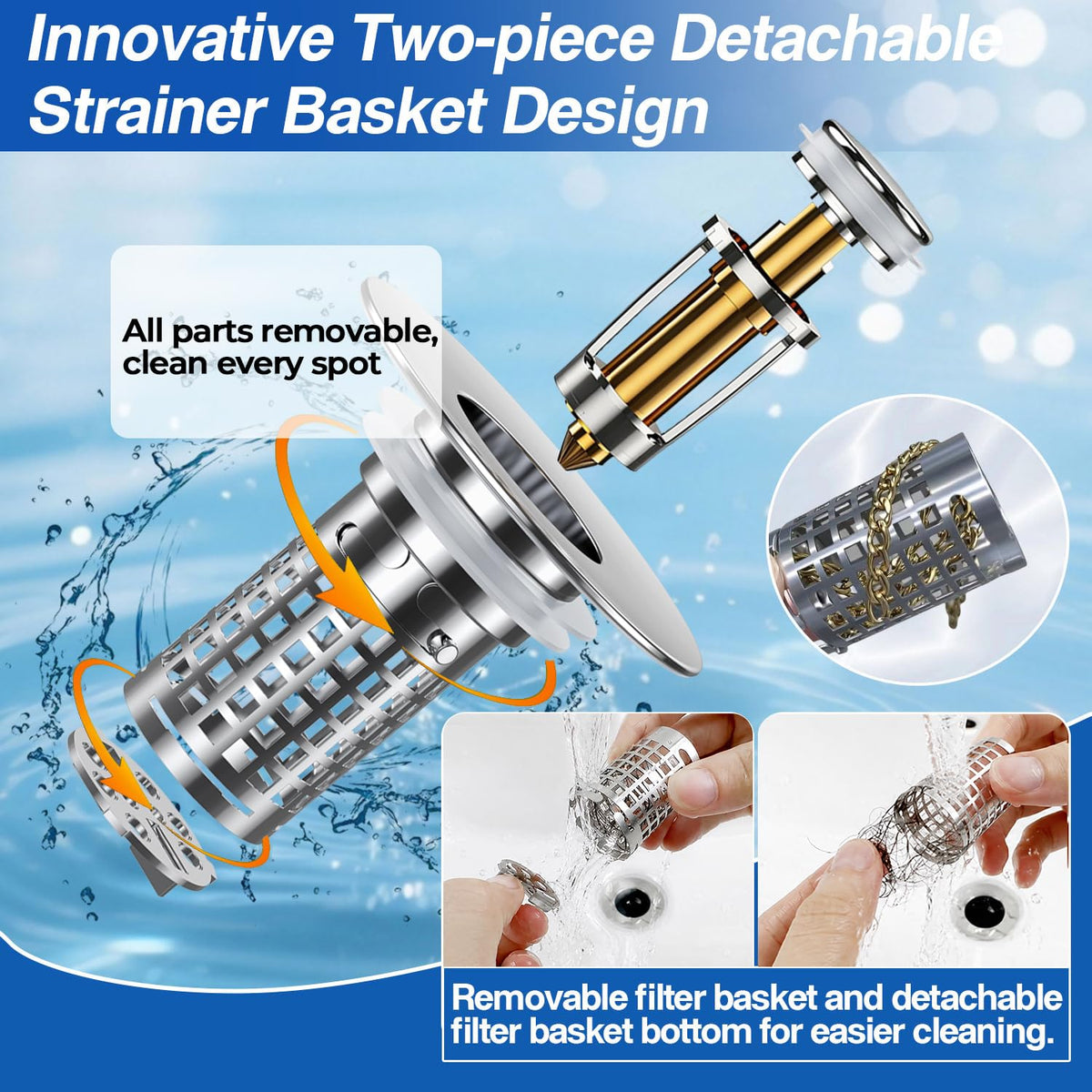 Bathroom Sink Drain Strainer,(2PCS) Pop-up Sink Drain Strainer with Removable Stainless Steel Strainer Basket Hair Catcher, Bathroom Sink Strainer for Bathroom Sink Stopper Replacement