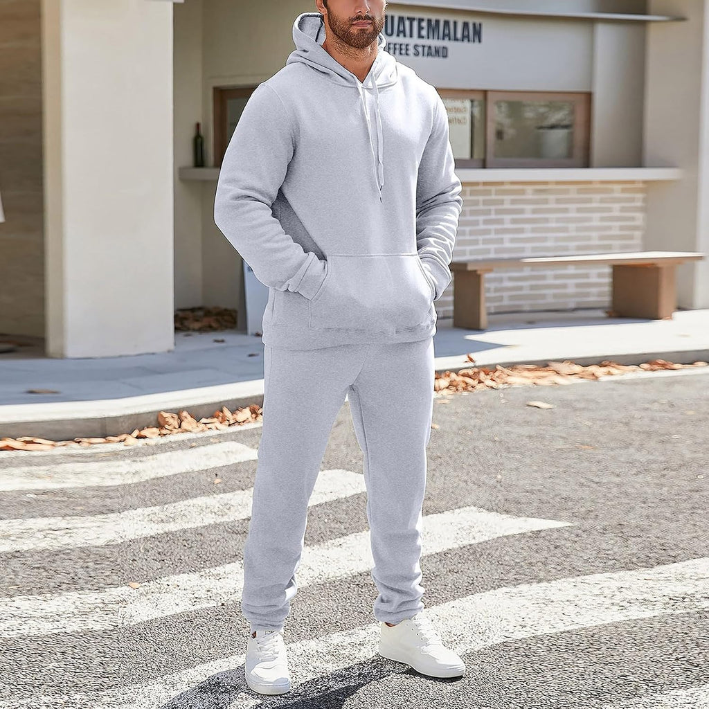 Mens Plain Tracksuit Long Sleeve Hooded Sweatshirt Sweatpants Set Hoodie Joggers Sets 2 Piece Fashion Sweatsuits Activewear Sportswear Men's Clothing UK