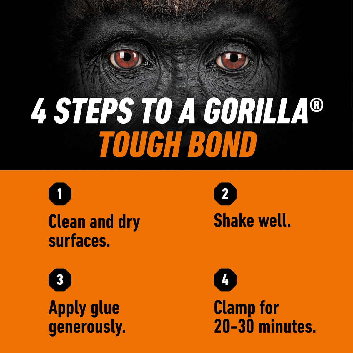 Gorilla Wood Glue, Fast Clamp, Water Resistant PVA, 8 oz
