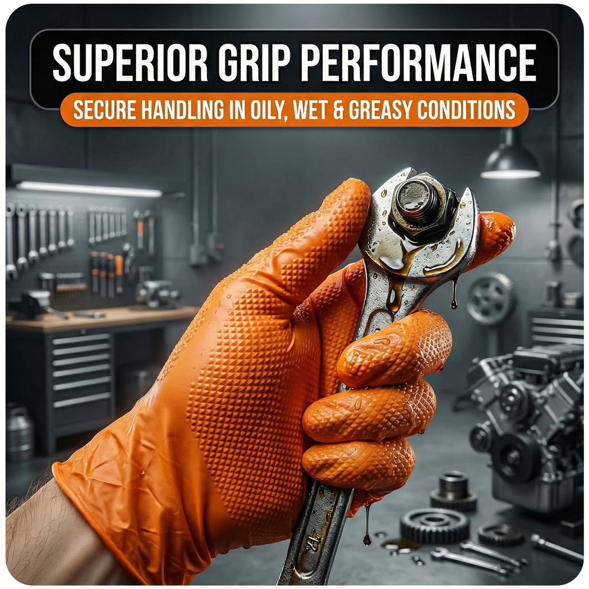The Real Touch Nitrile Gloves, 50 Count, Heavy-Duty Disposable Mechanic Gloves, Diamond Textured, Latex & Powder-Free, Non-Slip, Extra Thick, Ideal for Automotive, Industrial Tasks (Black - 50, L)