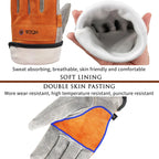 WZQH Leather Work Gloves for Men or Women.Gardening,Welding,Coffee-grey L
