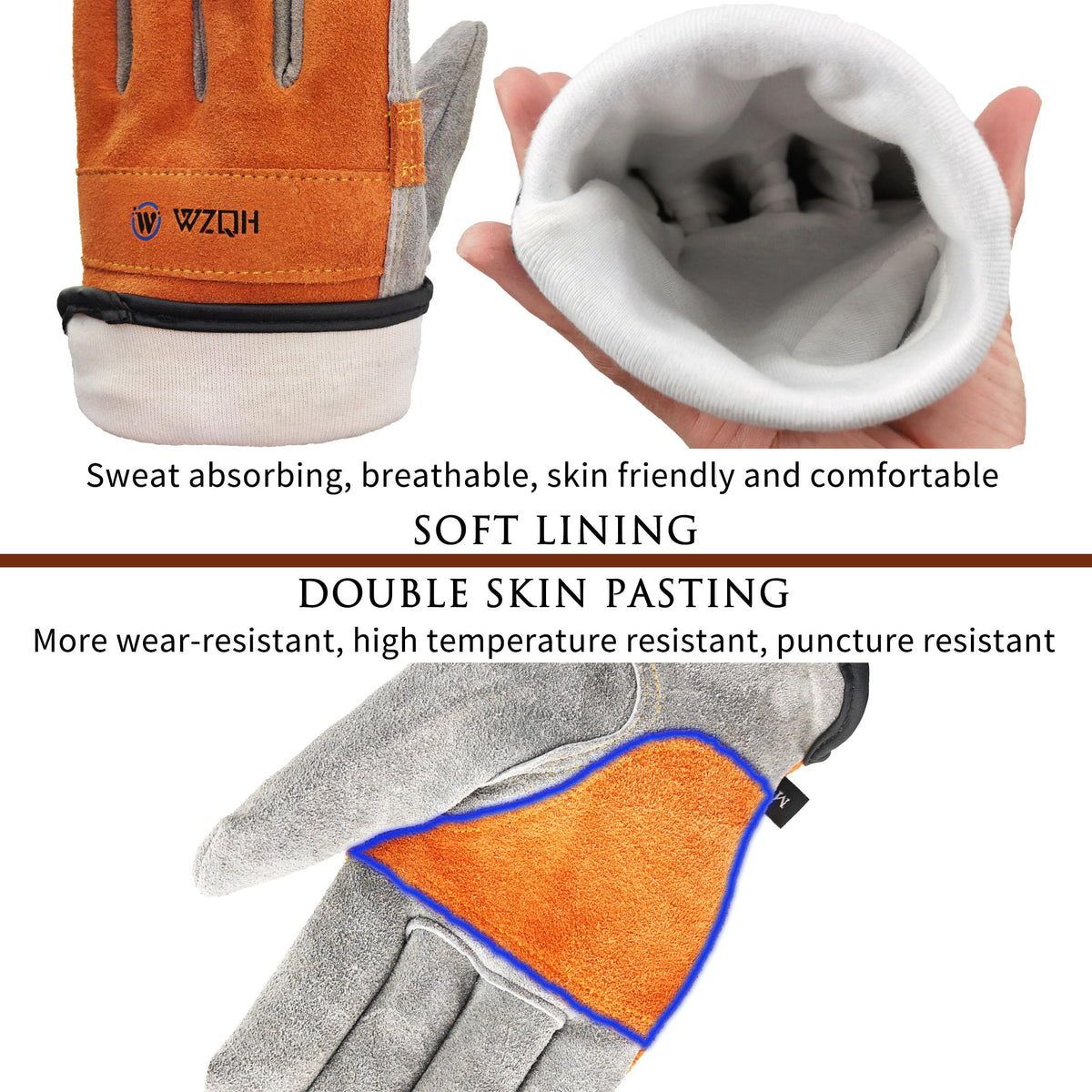 WZQH Leather Work Gloves for Men or Women.Gardening,Welding,Coffee-grey L