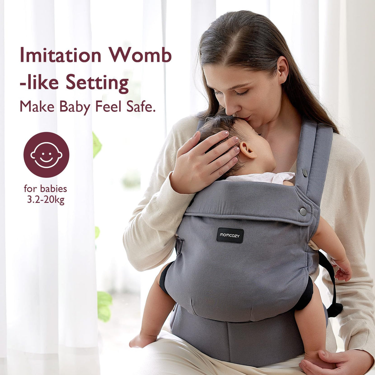 Momcozy Baby Carrier for 3-24M/3.2-20kg, Waist 64-127cm, Cotton Black