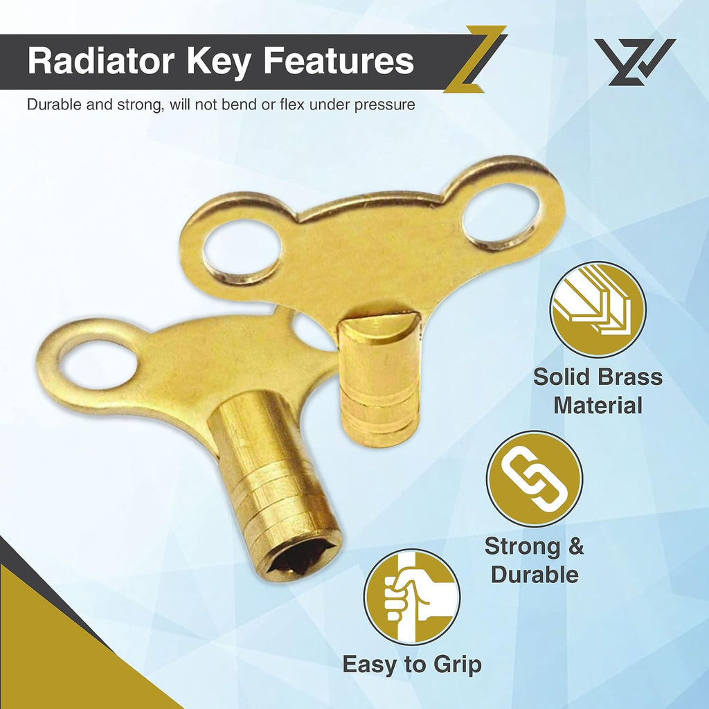 WZ Radiator Bleed Key UK, Solid Brass Radiator Key for Bleeding, Pack of 2