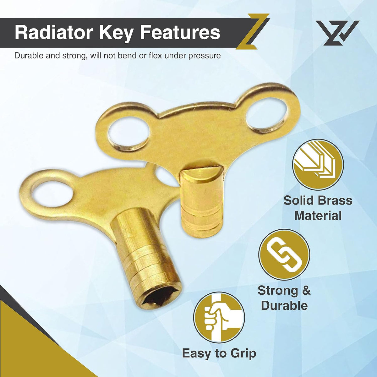 WZ Radiator Bleed Key UK, Solid Brass Radiator Key for Bleeding, Pack of 2