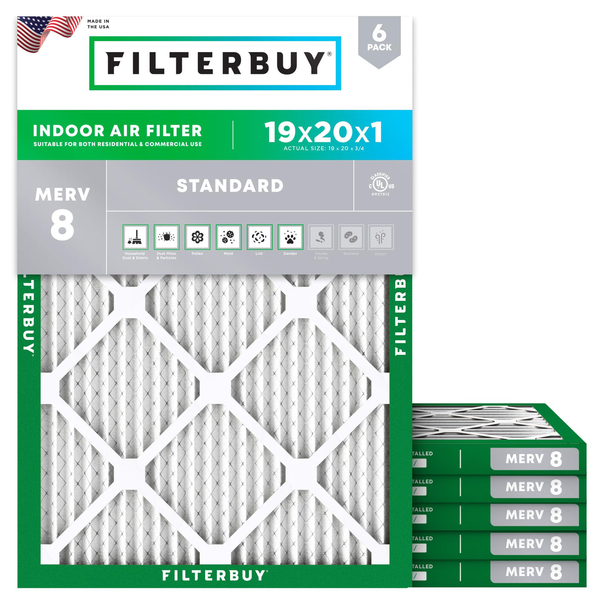 Filterbuy 30x32x1 Air Filter MERV 8 Dust & Allergy Defense (6-Pack)