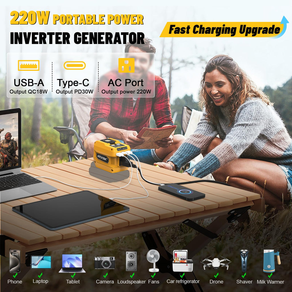Azocek 220W Power Inverter Compatible with Dewalt 20V Battery