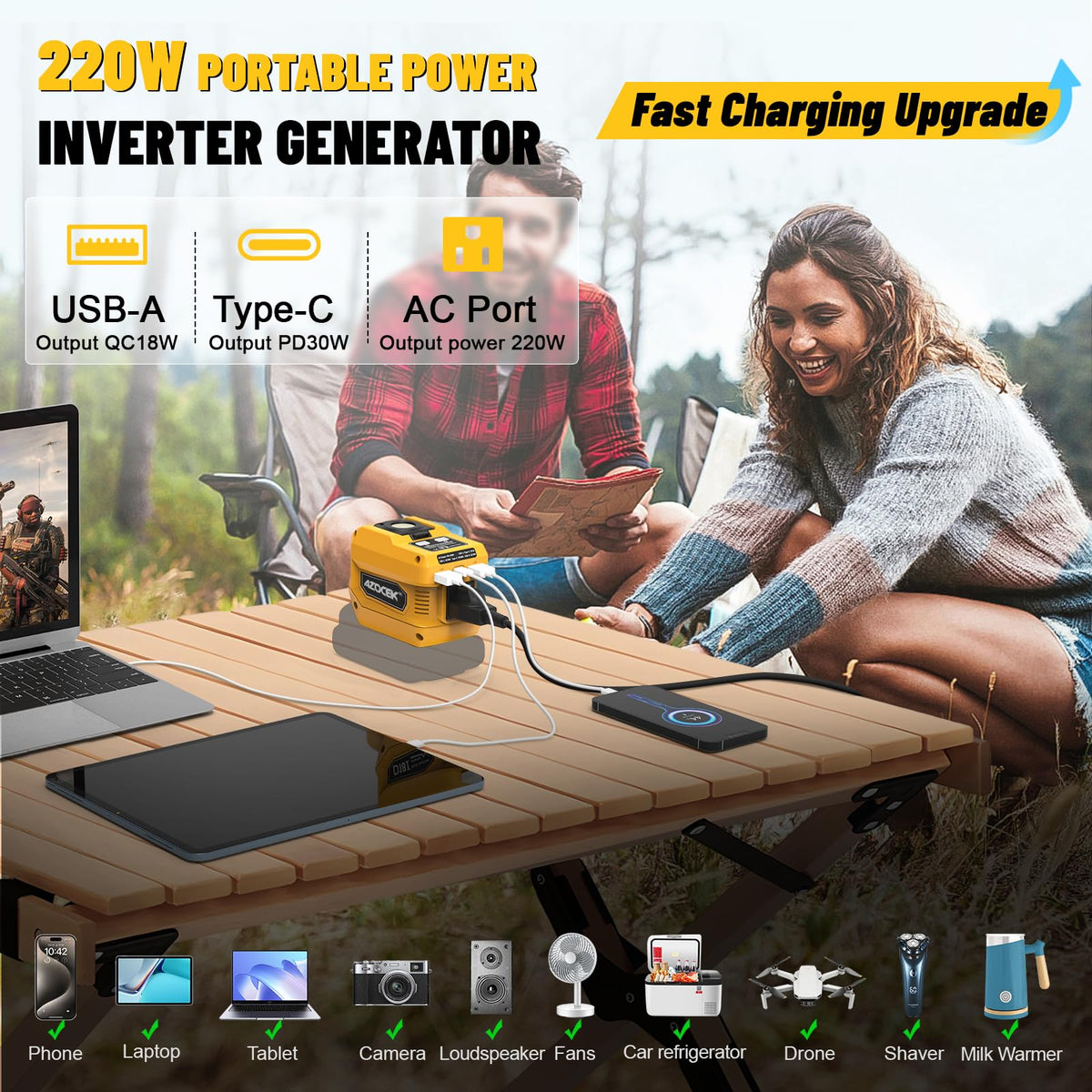 Azocek 220W Power Inverter Compatible with Dewalt 20V Battery