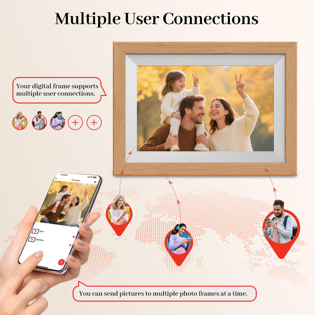 Frameo WiFi Digital Photo Frame 10.1 Inch - 1280x800 HD IPS Touch Screen Picture Frame Electronic, 32GB Memory, Auto Rotate, Wall Mountable, Digital PictureFrame for Sharing Photos and Videos
