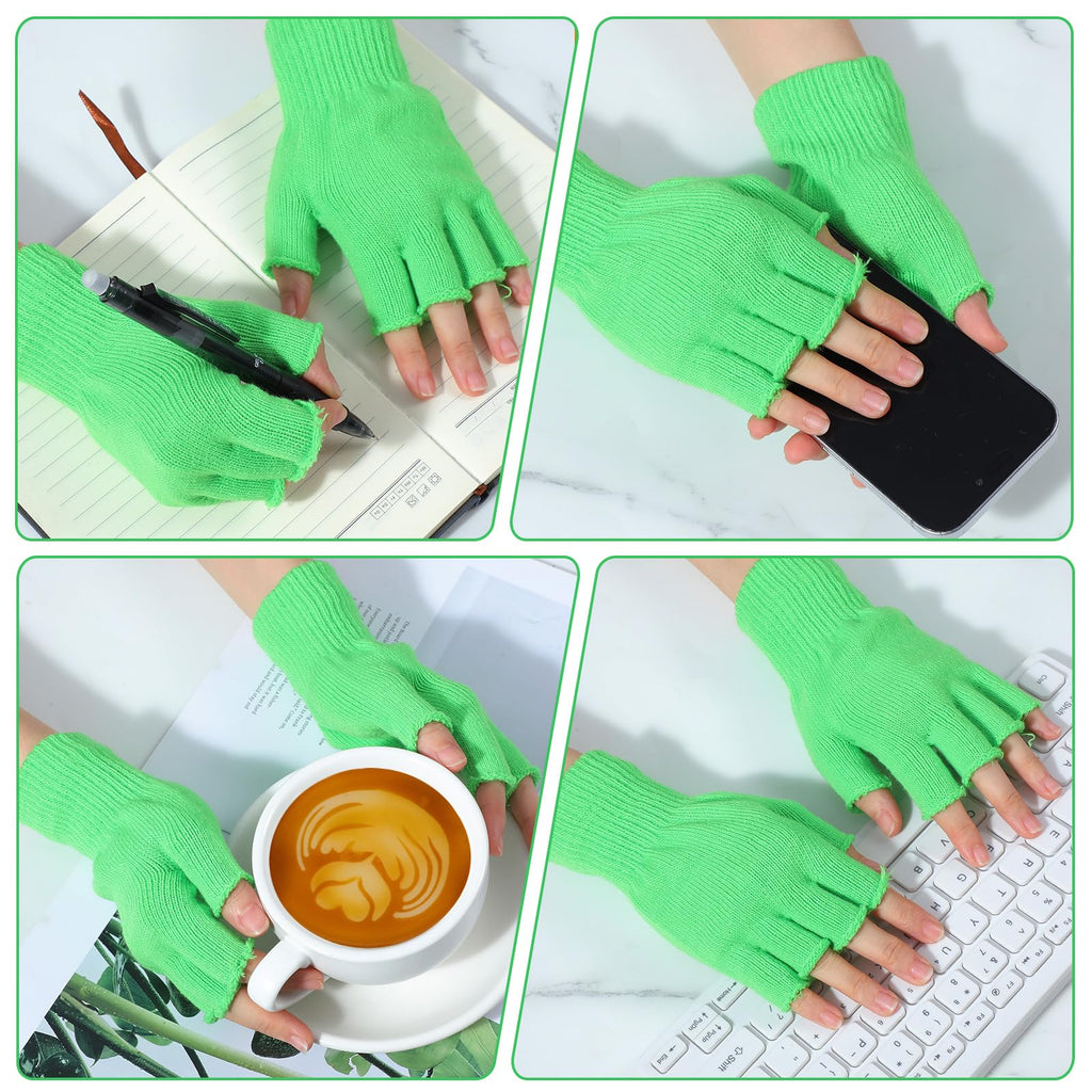 Grevosea 2 Pair Fingerless Warm Gloves - Winter Half Finger Gloves Thickened Knit Touchscreen Stretchy Mittens for Men Women