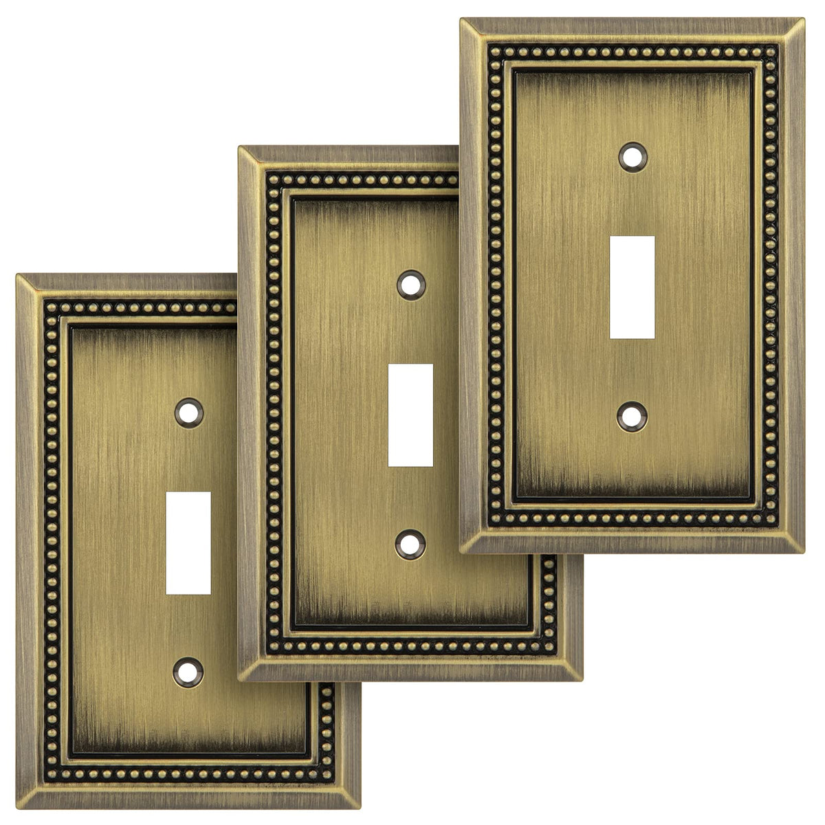 Sunken Pearls Heavy-Duty 4 Toggle Light Switch Plate, Antique Brass, 1 Pack