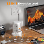 TESSAN 8 Way Tower Extension Lead 2M with 4 USB Slots (2 USB C)