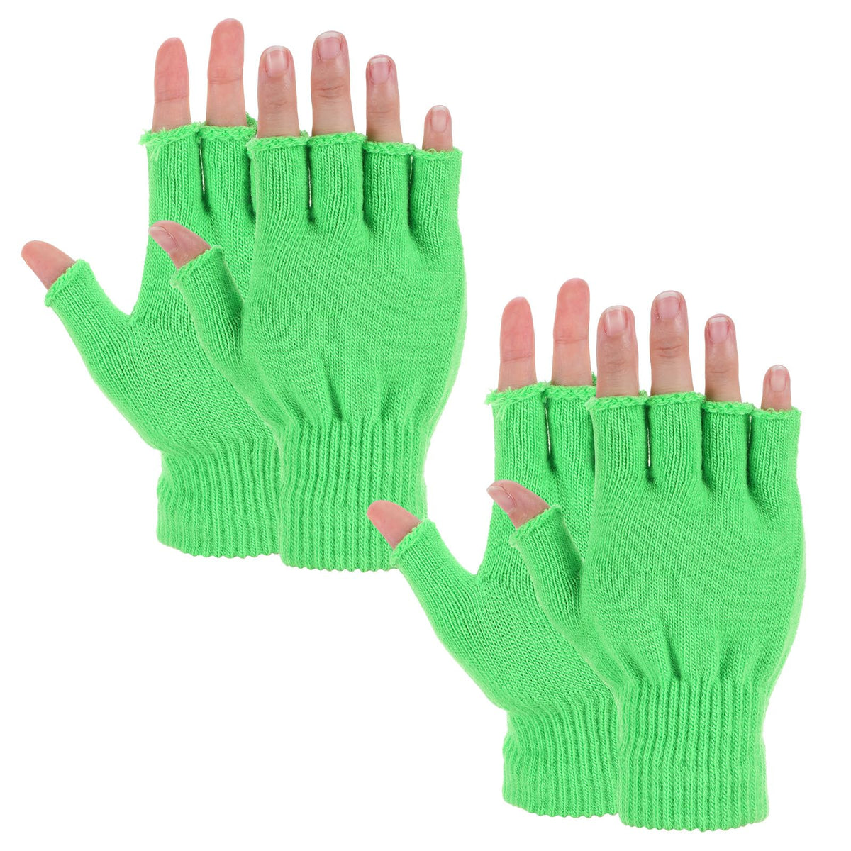Grevosea 2 Pair Fingerless Warm Gloves - Winter Half Finger Gloves Thickened Knit Touchscreen Stretchy Mittens for Men Women