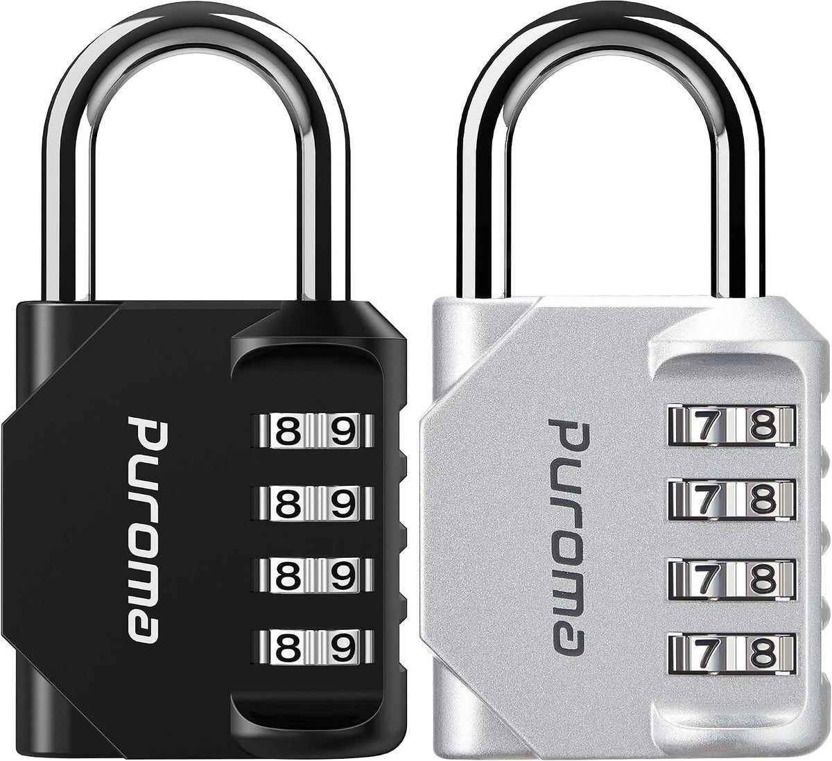 Puroma 2 Combination Lock Locker 4 Digits Combo Padlock Gym Silver & Black