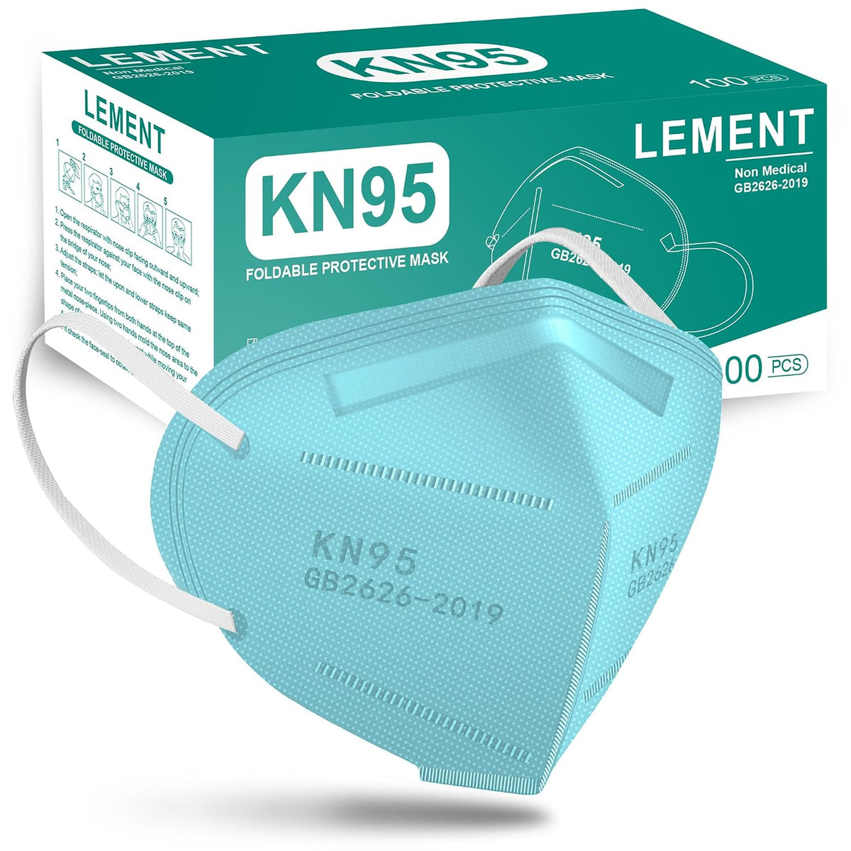 LEMENT 50pcs KN95 Face Mask Black 5-Layer Filter≥95% Cup Dust Safety Masks