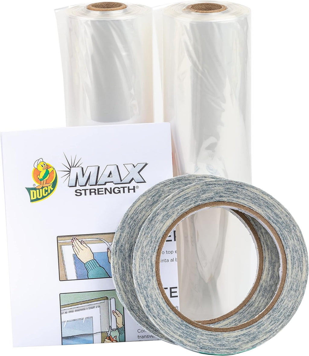 Duck MAX Strength Window Insulation Kit, Winter Window Seal Kit Fits up to 10 Windows, Heavy Duty Shrink Film Cuts to Size for Easy Indoor Installation, Window Tape Included,62 In. x 420 In., Clear