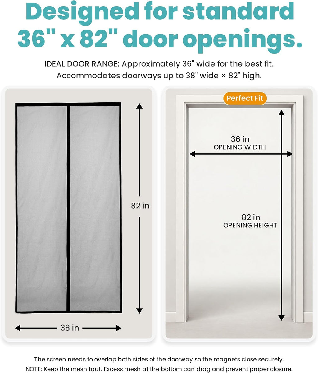 Flux Phenom Magnetic Screen Door - Bugs Out, Breeze in - 9min Install Auto-Sealing Heavy Duty Double Stitched Mesh, 52 Magnets, Hands Free Sliding & Patio Doors Net, Pet & Kid Friendly, 38 x 82 Inch