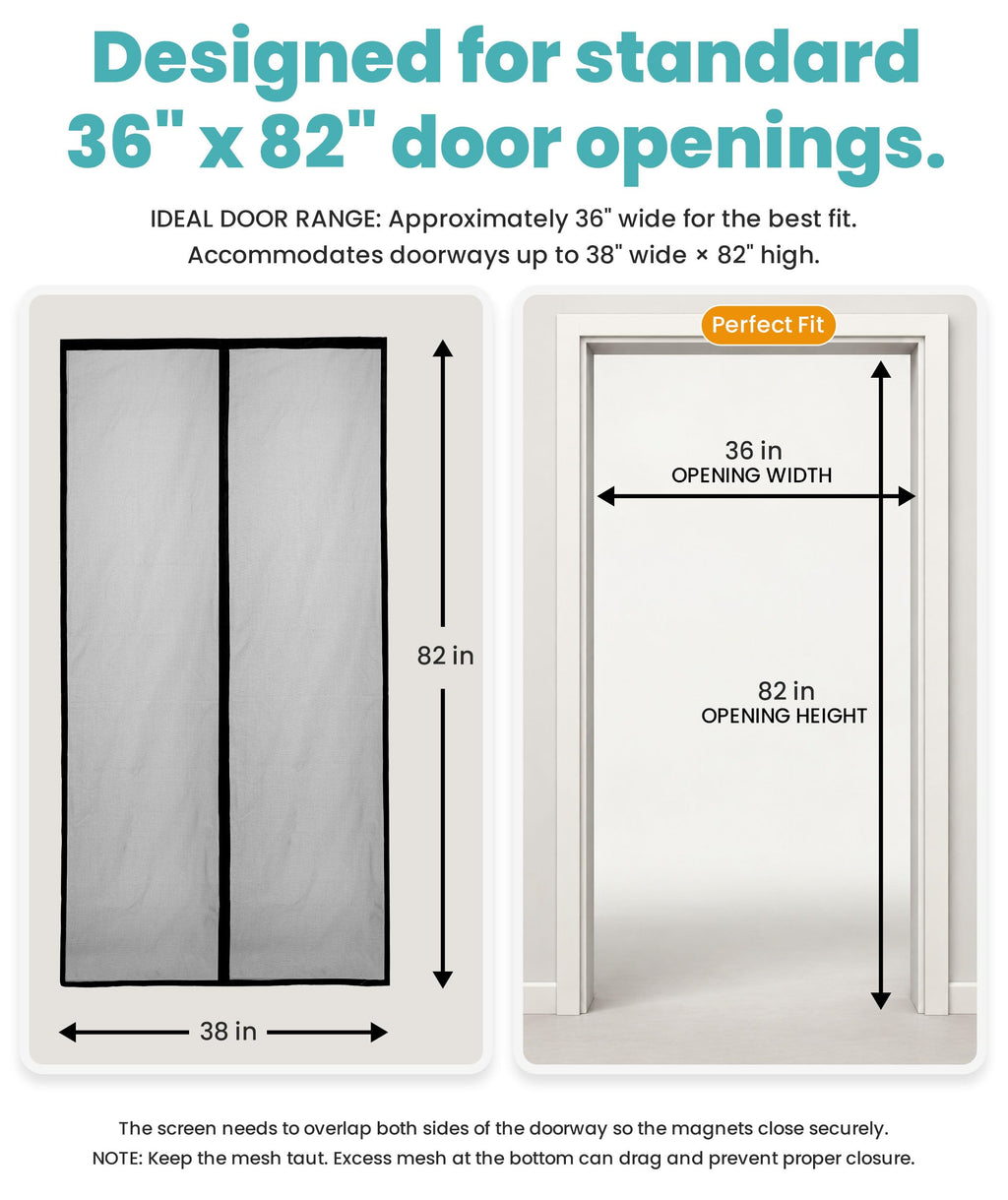Flux Phenom Magnetic Screen Door - Bugs Out, Breeze in - 9min Install Auto-Sealing Heavy Duty Double Stitched Mesh, 52 Magnets, Hands Free Sliding & Patio Doors Net, Pet & Kid Friendly, 38 x 82 Inch