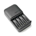 Amazon Basics Battery Charger for Rechargeable AA and AAA NiMh Batteries – UK Plug, 4-Bay, Black