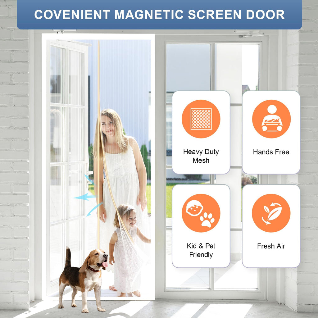 METAONLY Magnetic Screen Door Mesh, Works for Patio, Sliding Door, Keeps Bug Mosquito Out, Fresh Air Flow, Fits 32" x 80" Door - Curtain Size 34" x 82", Black with Lace