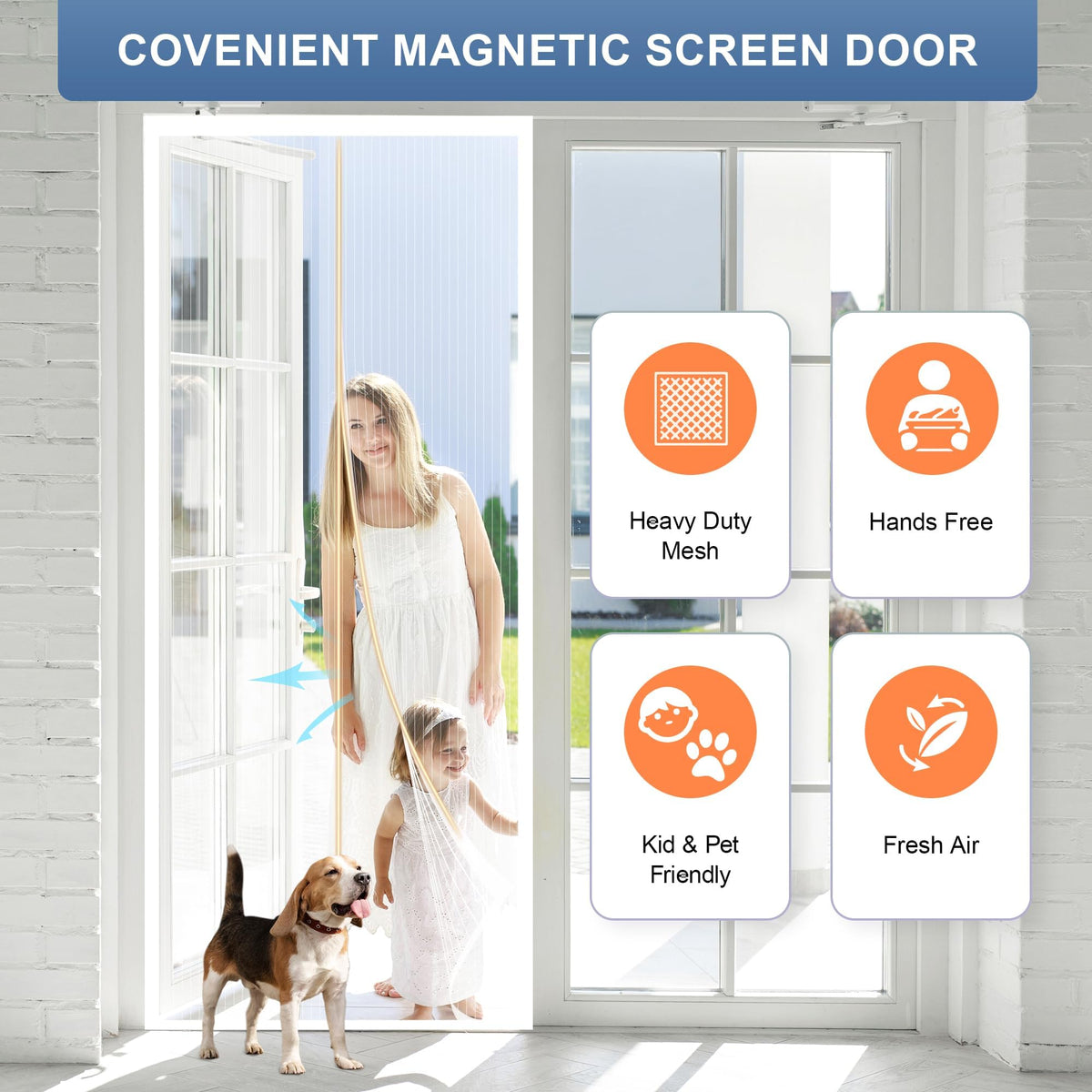 METAONLY Magnetic Screen Door Mesh, Works for Patio, Sliding Door, Keeps Bug Mosquito Out, Fresh Air Flow, Fits 32" x 80" Door - Curtain Size 34" x 82", Black with Lace