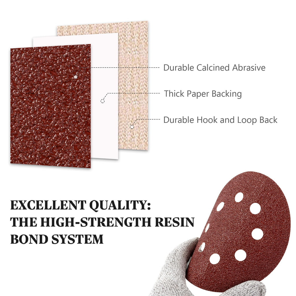 S SATC Sanding Discs 60 Grit 110Pcs Orbital Sander Discs 125mm Hook and Loop Round Orbital Sander Pads for Sanding
