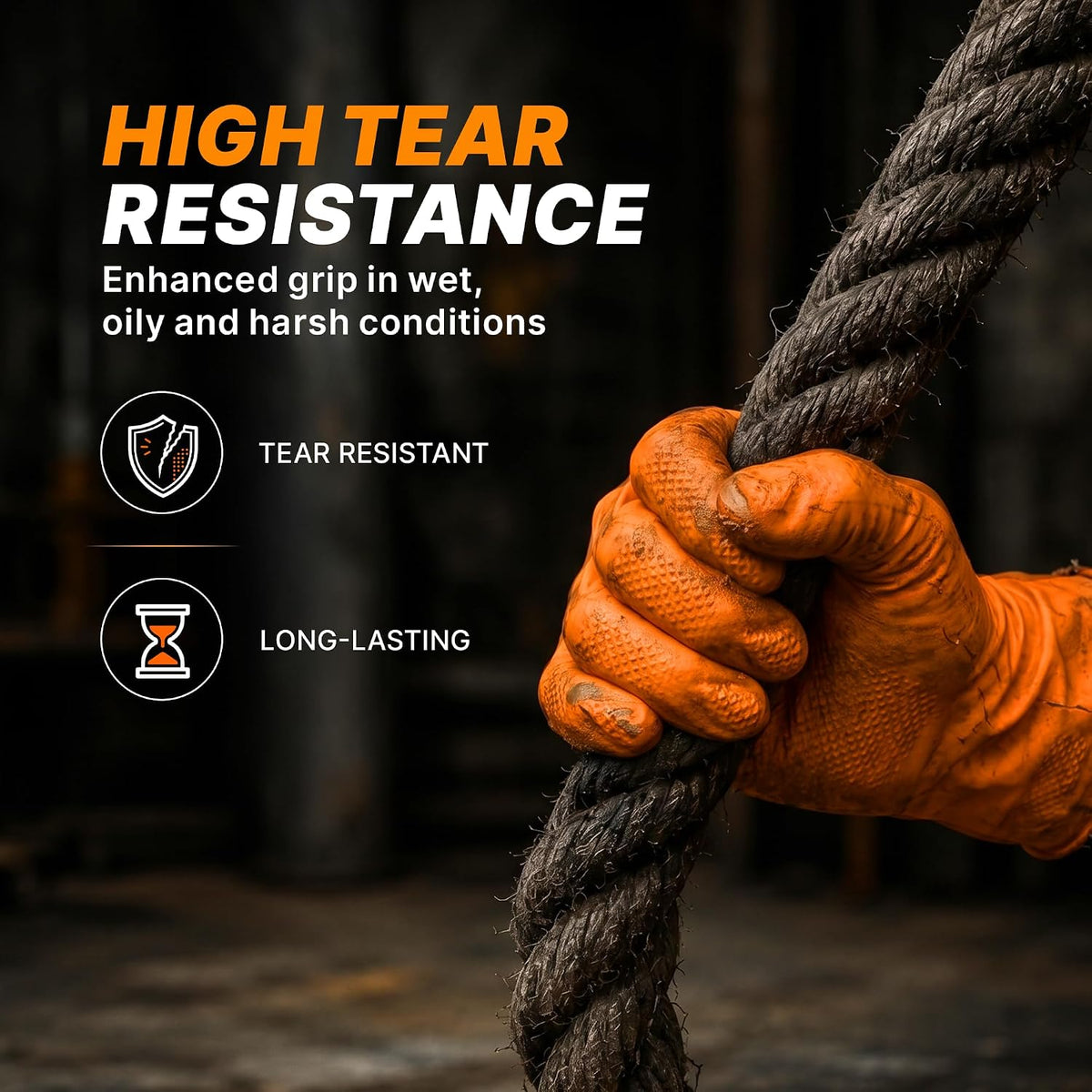 TitanFlex Heavy Duty Industrial Orange Nitrile Gloves, 8-mil, Gloves Disposable Latex Free with Raised Diamond Texture Grip, Powder Free, Rubber Glove, Mechanic Gloves,50-ct Box (Small)