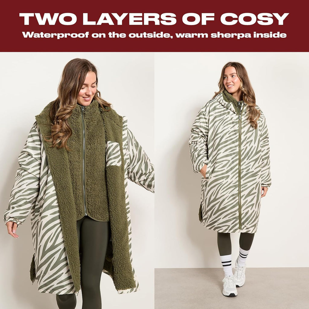 OHS Adults Drying Robe, Water-Resistant Changing Robe Gifts for Women Comfy Sherpa Privacy Robes for Women Men, Stay Dry Jacket Swimming Camping Drying Robes - S/M, L/XL