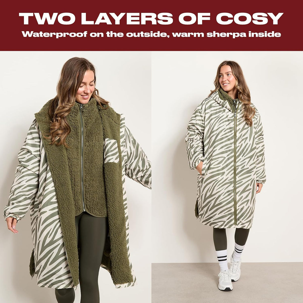 OHS Adults Drying Robe, Water-Resistant Changing Robe Gifts for Women Comfy Sherpa Privacy Robes for Women Men, Stay Dry Jacket Swimming Camping Drying Robes - S/M, L/XL