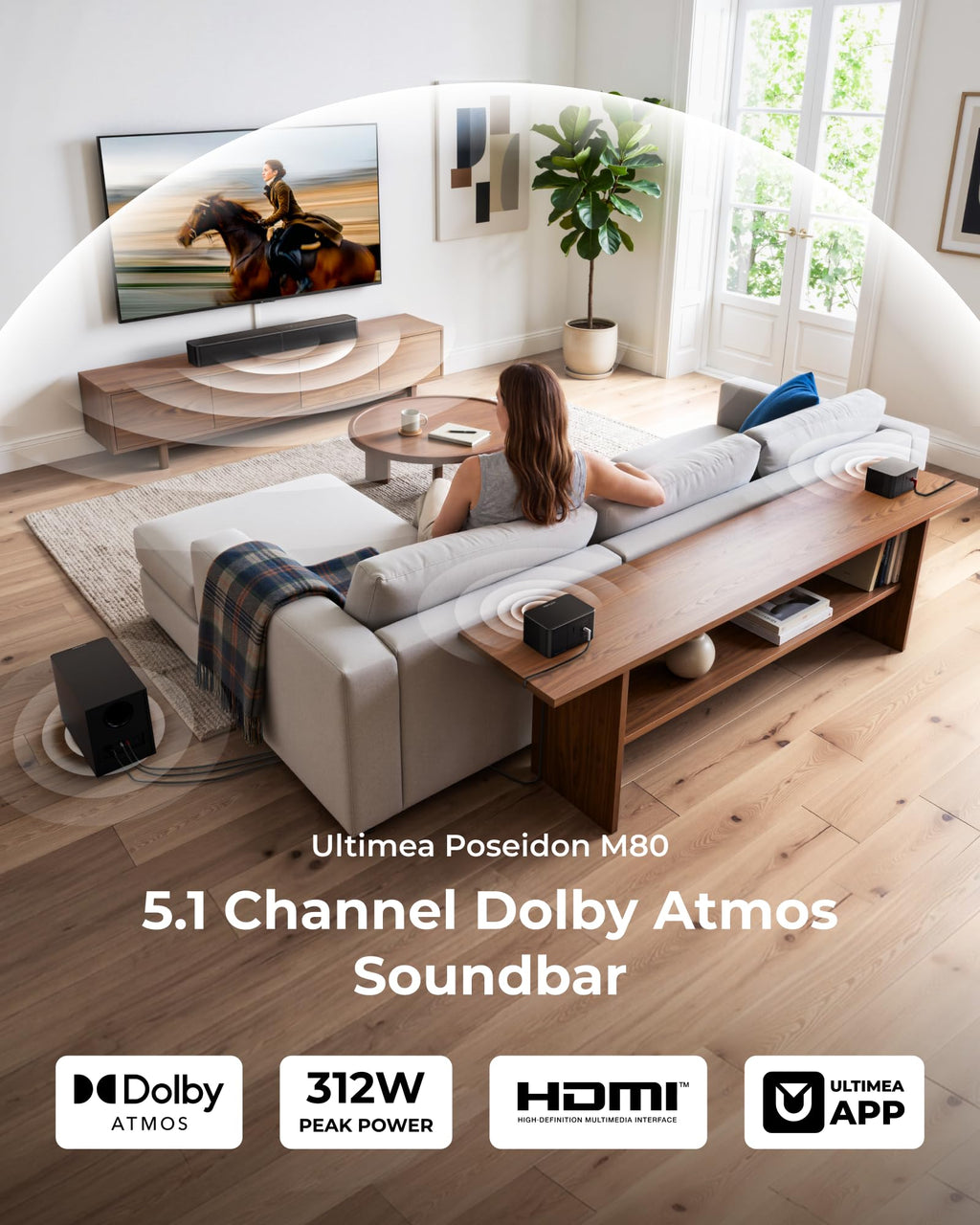 ULTIMEA 2.1ch Soundbar All-in-one, Built-in Subwoofer for TV