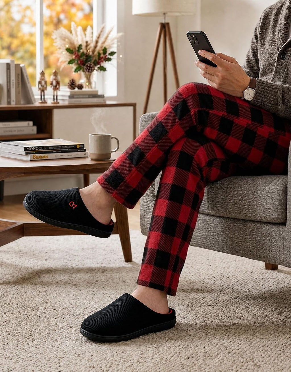 VeraCosy Men's Two-Tone Memory Foam Slippers