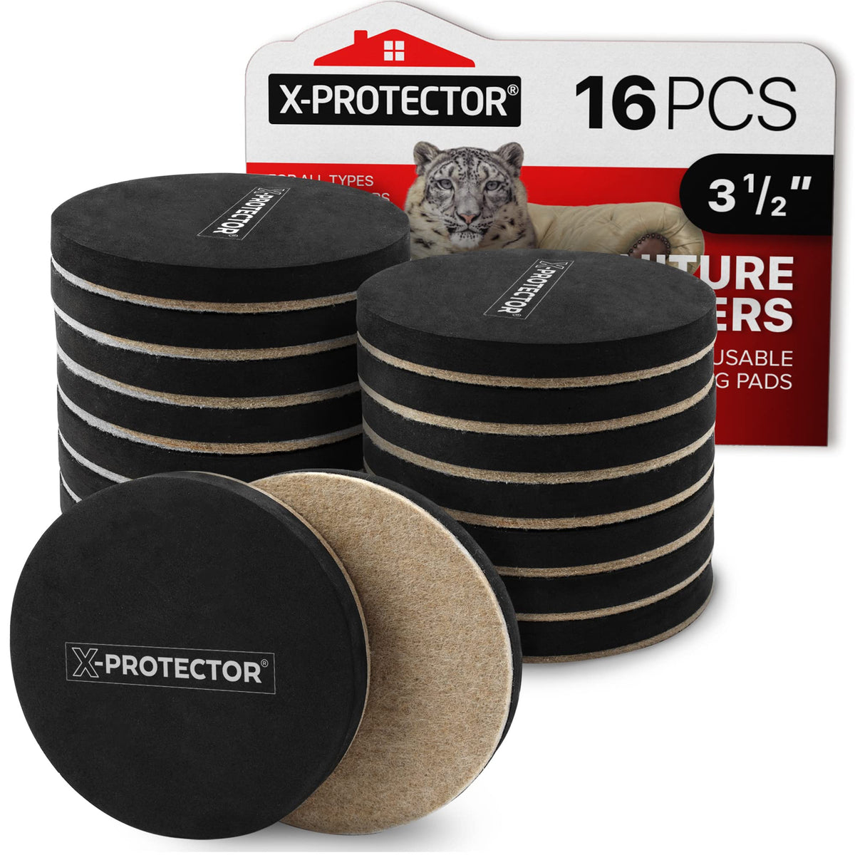 Felt Furniture Sliders for Hardwood Floors X-PROTECTOR 16 PCS 3 ½”