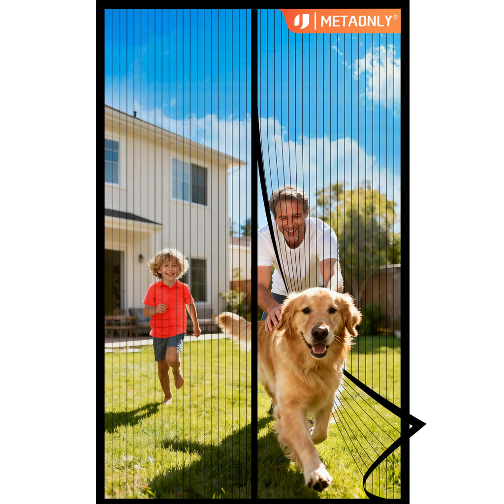 METAONLY Magnetic Screen Door Mesh, Works for Patio, Sliding Door, Keeps Bug Mosquito Out, Fresh Air Flow, Fits 32" x 80" Door - Curtain Size 34" x 82", Black with Lace