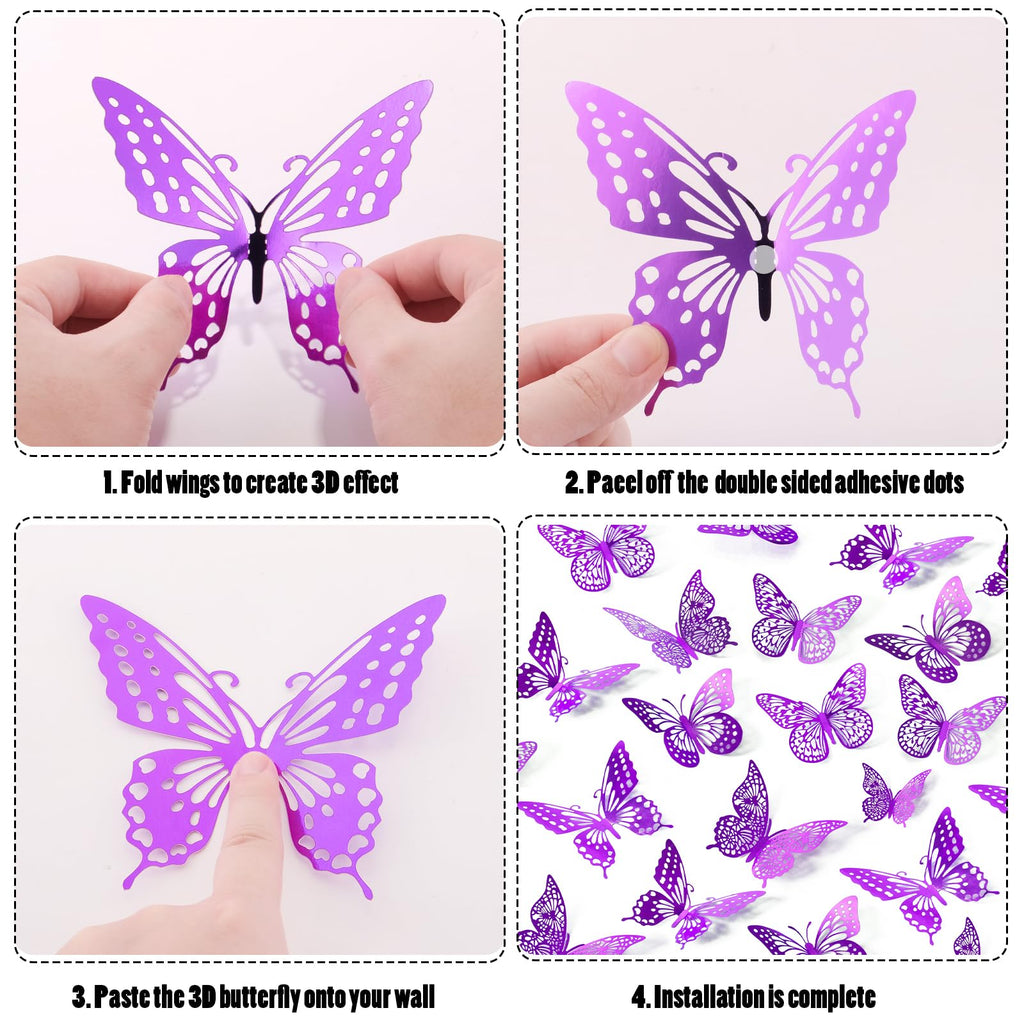 SAOROPEB 3D Butterfly Wall Decor 48 Pcs Gold Butterfly Birthday Decorations